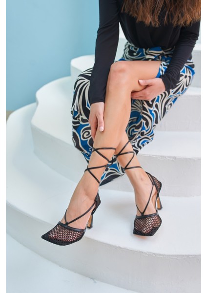 Niklas Kadin Siyah File Detay Topuklu Sandalet modelleri