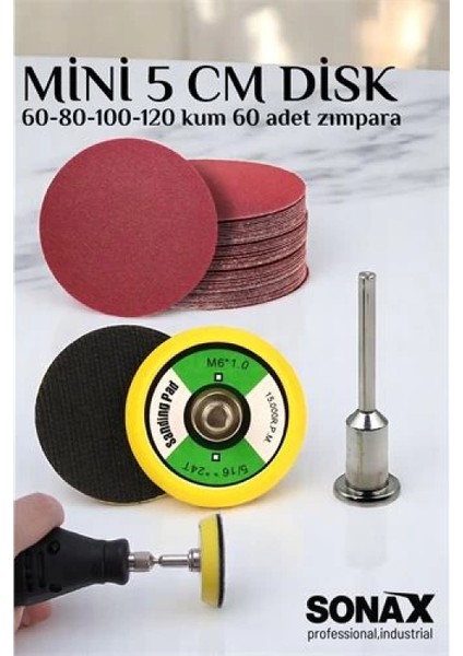 Modacar Pimli Mini Cırt Zımpara Taban Seti Gravür ve Matkap Uyumlu 5 cm 60 Adet Zımparalı Set