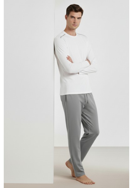 %100 Pamuk Erkek Süprem Pijama Takımı Compact Penye Gri Beyaz Uzun Kol Cepli Ipli Relax Fit Terletmez fiyatları