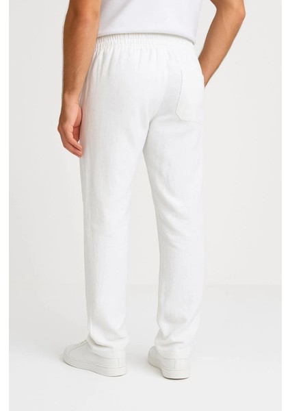 Erkek Keten Pantolon – Cepli, Beli Lastikli ve Bağcıklı, Nefes Alan Rahat Kalıp, Yazlık ve Baharlık Günlük Giyim, Şık - Konforlu Boru Paça Model - Beyaz fiyatları