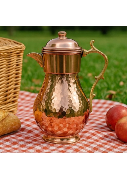 Saf Bakır Su Sürahisi Kapaklı Sürahi