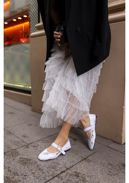 Niso Kadın Bej Altın Payetlı Atkılı Babet