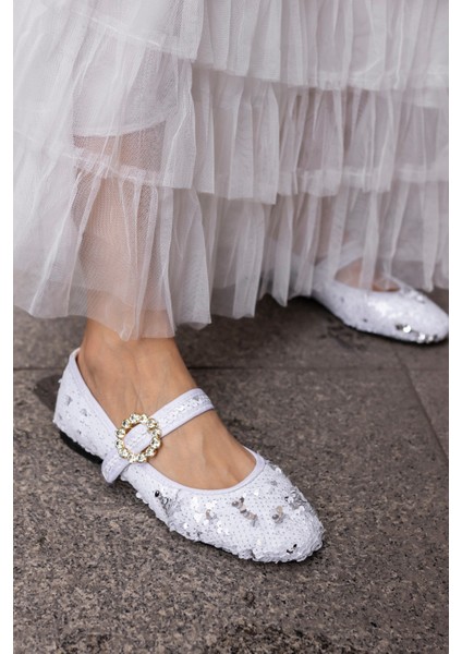 Niso Kadın Bej Altın Payetlı Atkılı Babet modelleri