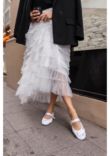 Niso Kadın Bej Altın Payetlı Atkılı Babet