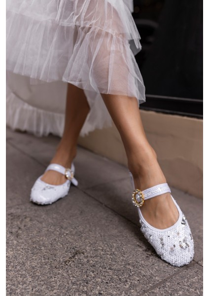 Niso Kadın Bej Altın Payetlı Atkılı Babet