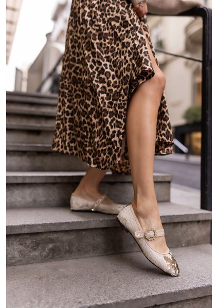 Niso Kadın Bej Altın Payetlı Atkılı Babet fiyatları