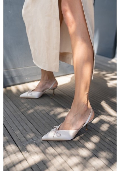 Babes Kadın Bej Saten Özel Ökçe Topuklu Ayakkabi modelleri