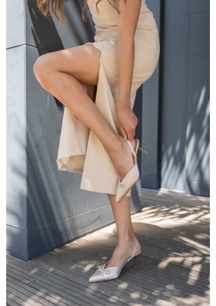 Babes Kadın Bej Saten Özel Ökçe Topuklu Ayakkabi fırsatları