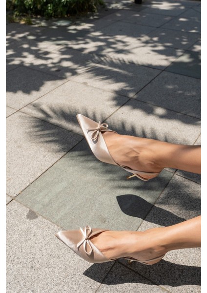 Babes Kadın Bej Saten Özel Ökçe Topuklu Ayakkabi