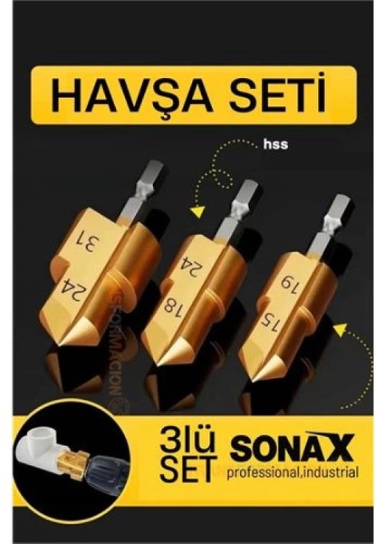 Modacar Plastik Boru Kalemtraş Kademeli Boru Açma Pvc Pprc Boru Tamir Delme Genişletme Onarımı Için 3lü Havşa Seti fiyatları