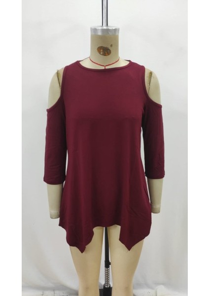 Kadın Omuzlardan Açık Sıfır Yaka Asimetrik Kesim Detay Viskon Bluz fırsatları