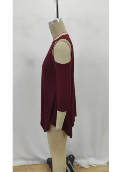 Kadın Omuzlardan Açık Sıfır Yaka Asimetrik Kesim Detay Viskon Bluz indirimleri