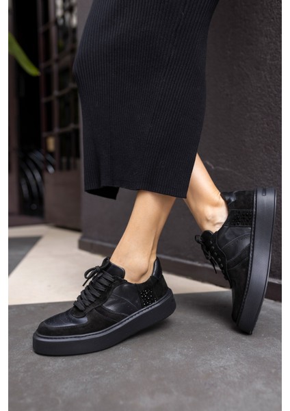 Kadın Siyah Eva Tabani Gercek Deri Sneaker modelleri