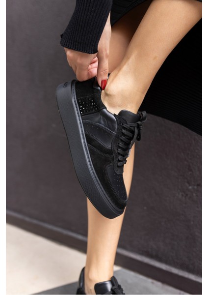 Kadın Siyah Eva Tabani Gercek Deri Sneaker fırsatları