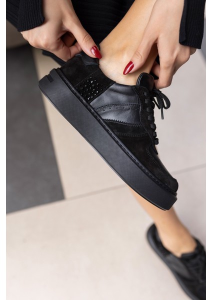 Kadın Siyah Eva Tabani Gercek Deri Sneaker