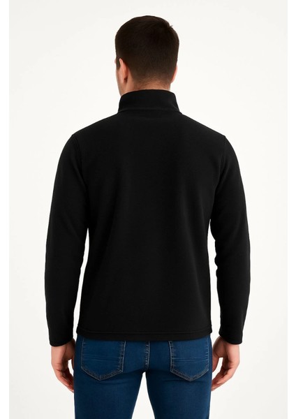 Erkek Polar Kazak – Dik Yaka, Yarım Fermuarlı, Fermuarlı Göğüs Cepli, Siyah Biyeli, Kışlık Rahat Regular Fit Günlük Model - Siyah modelleri