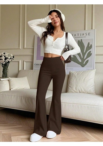 Kadın Yüksek Bel Ispanyol Paçalı Pantolon Tayt