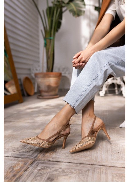 Jaylan Kadın Kahve Bej Hasır Topuklu Sandalet Ayakkabi fiyatları
