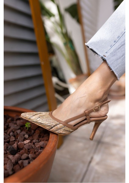 Jaylan Kadın Kahve Bej Hasır Topuklu Sandalet Ayakkabi fırsatları