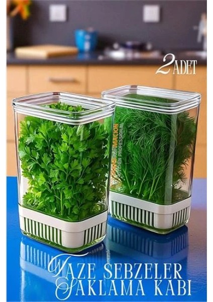 Modacar Yeşillik Saklama Kabı - Taze Yeşillik Için - Soğan Maydanoz Vb Yeşillik Saklama 2 Li Set