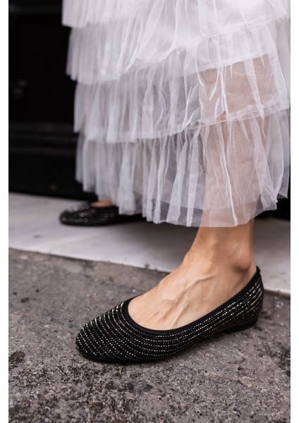 Nesta Kadın Siyah Taş Detay Balerın Tarz Babet