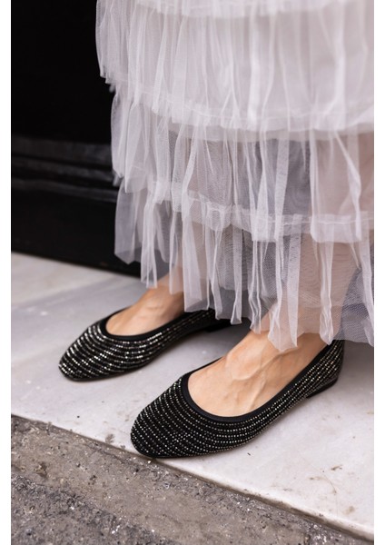 Nesta Kadın Siyah Taş Detay Balerın Tarz Babet