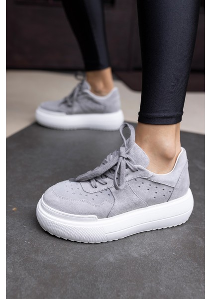 Girlya Kadın Gri Gercek Suet 6 cm Taban Yukseklık Sneaker fiyatları