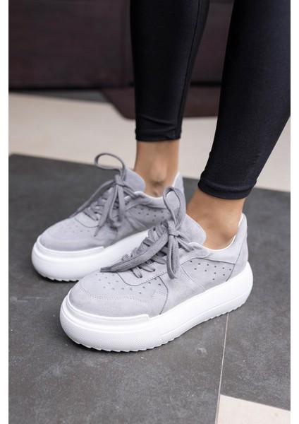 Girlya Kadın Gri Gercek Suet 6 cm Taban Yukseklık Sneaker modelleri