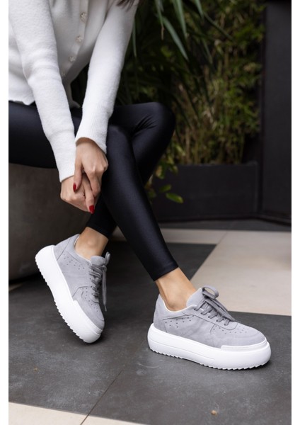 Girlya Kadın Gri Gercek Suet 6 cm Taban Yukseklık Sneaker fırsatları