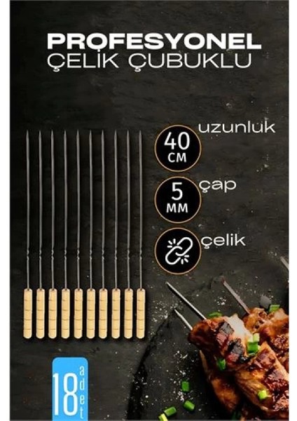 Modacar Çelik Şiş Çubuğu - Mangal Şişi Ahşap Saplı Kebap Şişi 18 Adet fiyatları