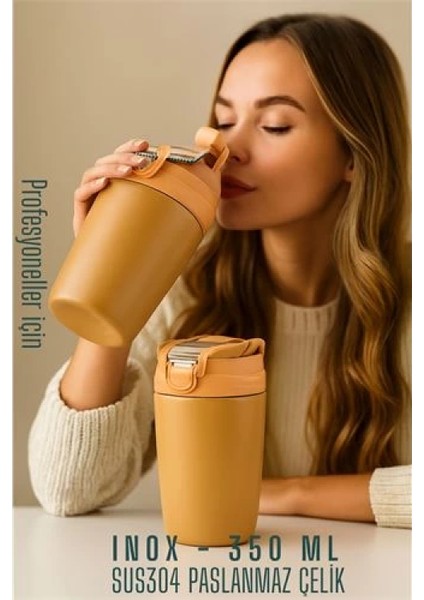 Modacar Inox Çelik Kahve Bardağı - 350 ml SUS304 Çelik Termos Profesyonel Latte