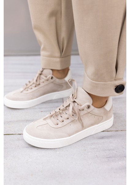 Seventy Kadın Bej Gercek Deri Suet Bagcıklı Sneaker