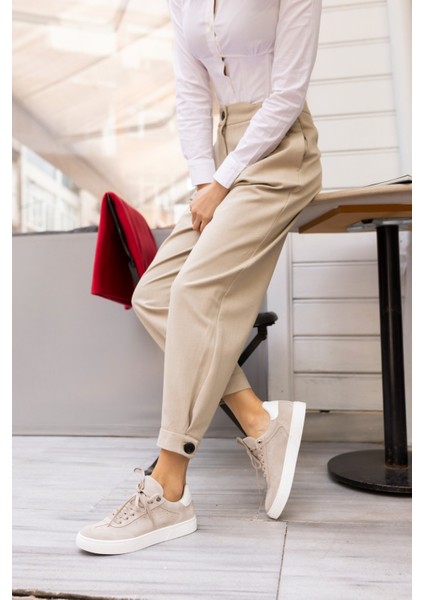 Seventy Kadın Bej Gercek Deri Suet Bagcıklı Sneaker