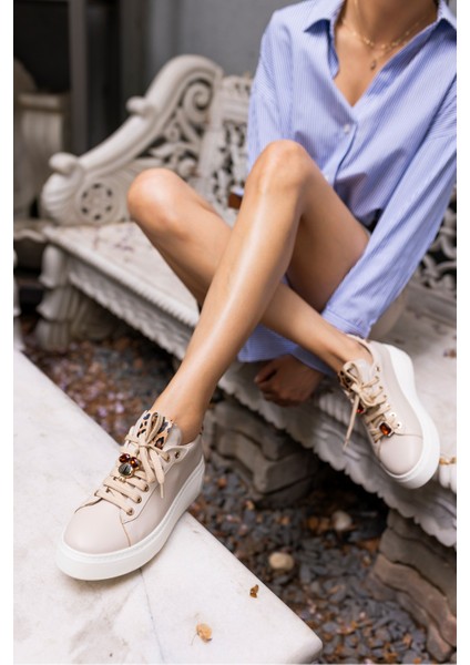 Herbert Kadin Bej Leopar Detayli Baykus Bag Detay Sneaker fırsatları