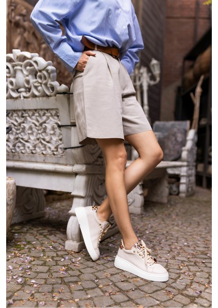 Herbert Kadin Bej Leopar Detayli Baykus Bag Detay Sneaker