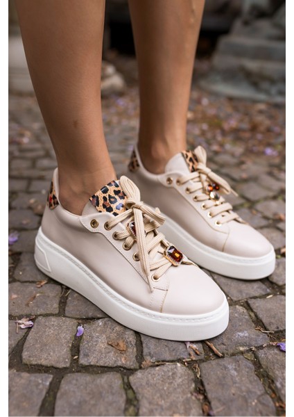 Herbert Kadin Bej Leopar Detayli Baykus Bag Detay Sneaker