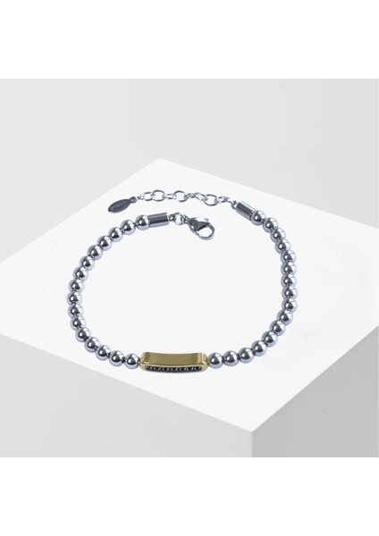 Taşlı Plakalı Gold Silver Erkek Çelik Bileklik fiyatları