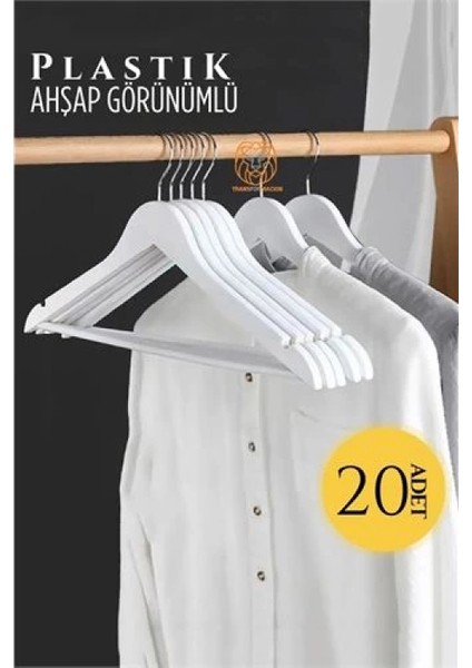 Ahşap Görünüm Plastik Askı 20 Adet Beyaz fiyatları