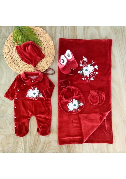 Kız Bebek %100 Pamuk Bordo Kadife Kumaş Işlemeli 6'lı Hastane Çıkışı Zıbın Takımı 0-3 Aylık BBK5903 fiyatları