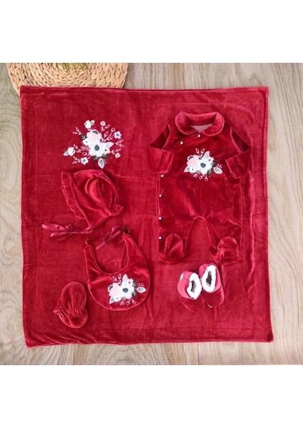 Kız Bebek %100 Pamuk Bordo Kadife Kumaş Işlemeli 6'lı Hastane Çıkışı Zıbın Takımı 0-3 Aylık BBK5903 fırsatları