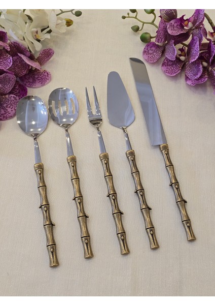 Bambu 5 Parça Servis Kaşık Seti Antik