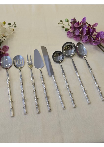 Bambu 8 Parça Servis Kaşık Seti Gümüş modelleri