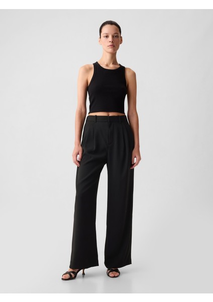 Kadın Siyah High Rise Pileli Pantolon
