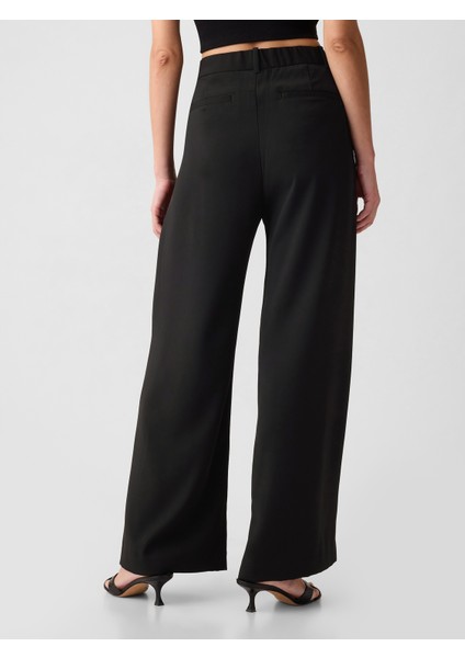 Kadın Siyah High Rise Pileli Pantolon