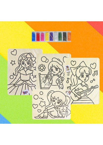 10’lu A4 Büyük Boy Kız Çocuk Temalı Kum Boyama Seti – Eğlenceli Aktivite & Hobi fiyatları