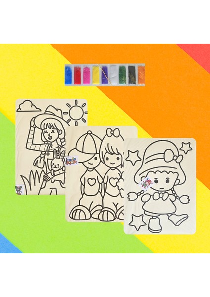 10’lu A4 Büyük Boy Kız Çocuk Temalı Kum Boyama Seti – Eğlenceli Aktivite & Hobi modelleri