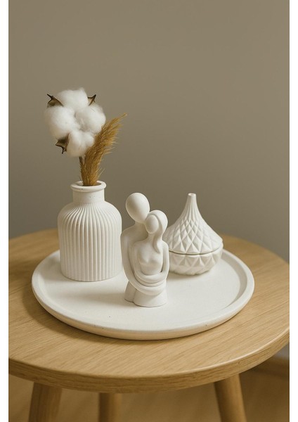 4lü Biblo Set Sarılan Çift Figür-Saklama Kutusu-Vazo-Tepsi - Hediyelik - Obje