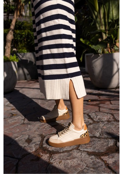 Gordon Kadın Bej Cilt Leopar Garnılı Sneaker modelleri