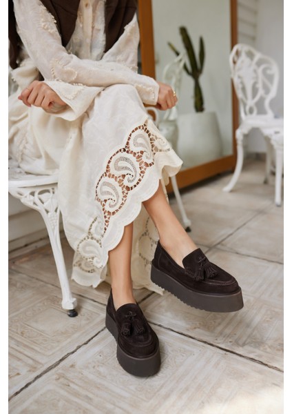 Ajax Kadın Siyah Gercek Suet Puskullu 5 cm Eva Taban Loafer fiyatları