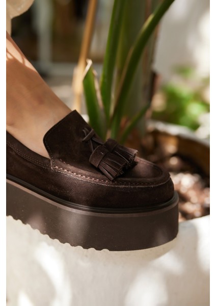 Ajax Kadın Siyah Gercek Suet Puskullu 5 cm Eva Taban Loafer indirimleri